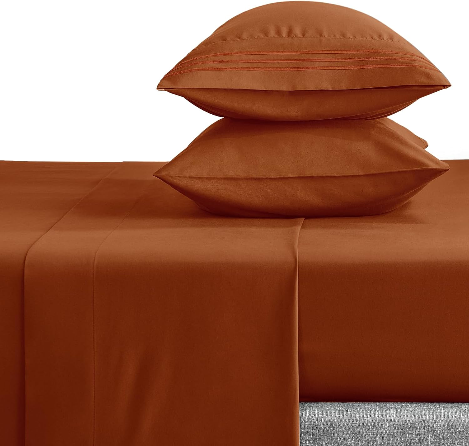 CozyLux Hotel Luxury – Juego de sábanas de tamaño Queen, serie 1800, sábanas bordadas de microfibra naranja quemada, doble cepillado, bolsillo