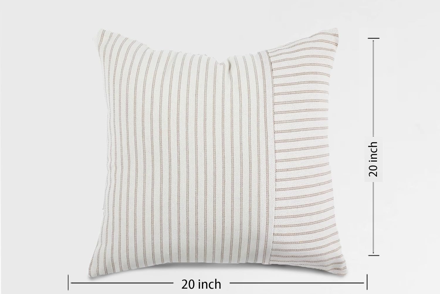 Fundas de almohada de retazos caqui y beige de 20 x 20 pulgadas, paquete de 2 fundas de almohada decorativas de lino a rayas para sofá, silla,