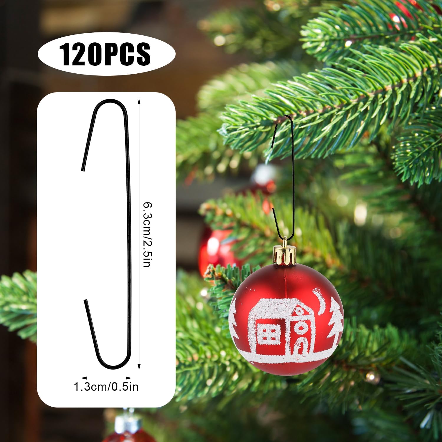 120 ganchos para adornos de Navidad, ganchos flexibles de 0.5 x 2.5 pulgadas, ganchos de metal, ganchos de árbol de Navidad, ganchos para decoración