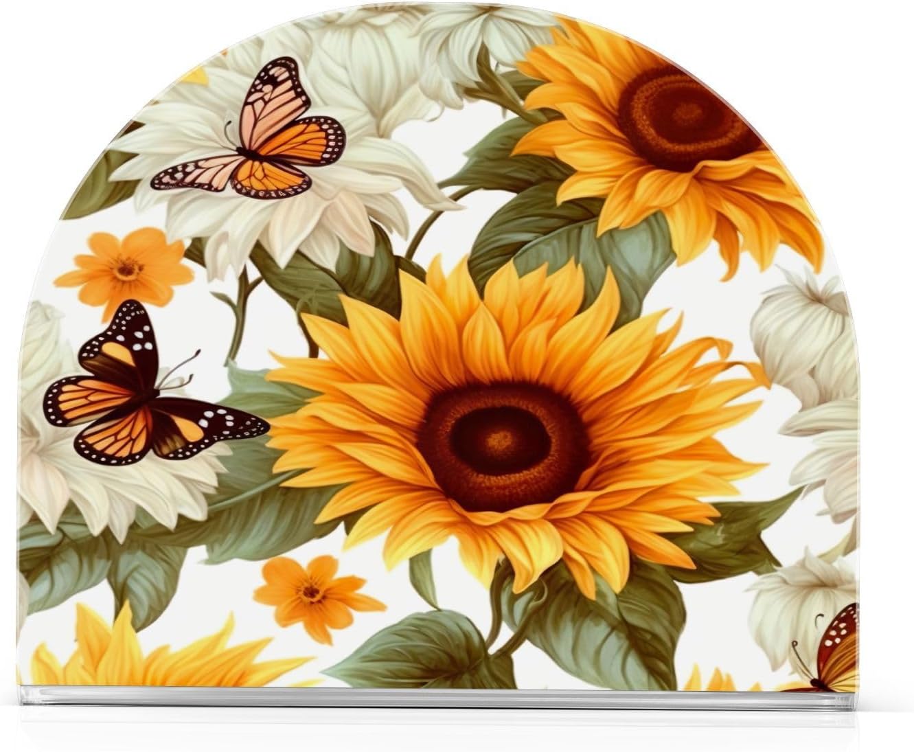 Sunflower and Butterfly Acrylic Napkin Holder Clear Crystal Tissue Paper Dispenser for Table, Kitchen Countertop, Restaurant, Decor