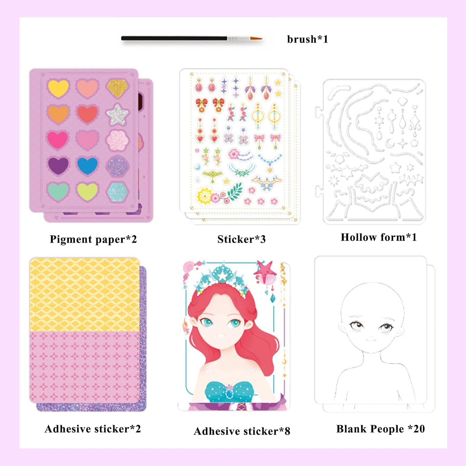 Libro de dibujo de maquillaje 4 en 1 para niñas, lindas plantillas, calcomanías, álbumes de recortes, pintura, libro de actividades artísticas para