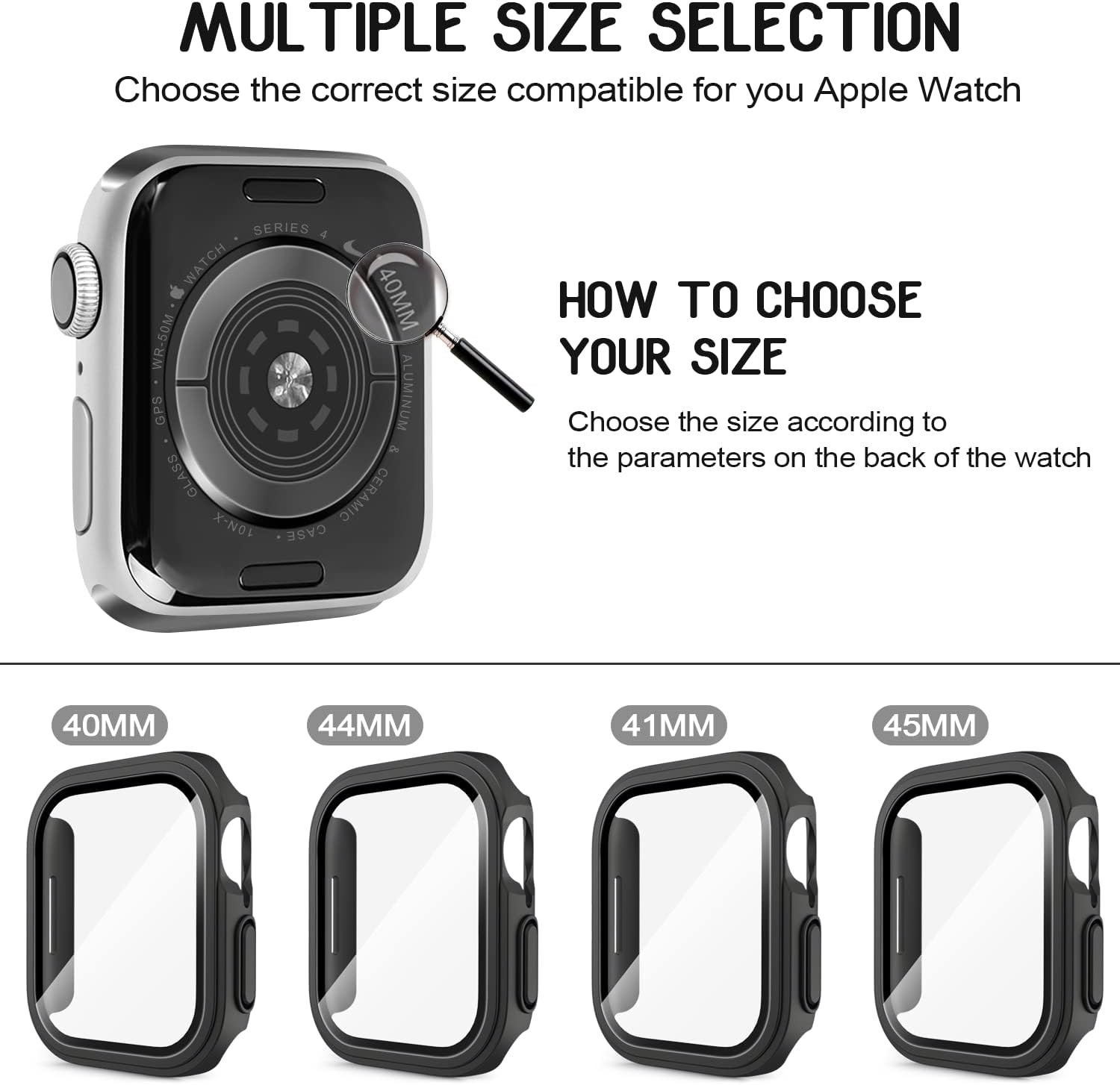 Vancle Funda para Apple Watch Series 8 Series 7 Protector de pantalla de 1.614 in, cubierta protectora completa de policarbonato duro con vidrio