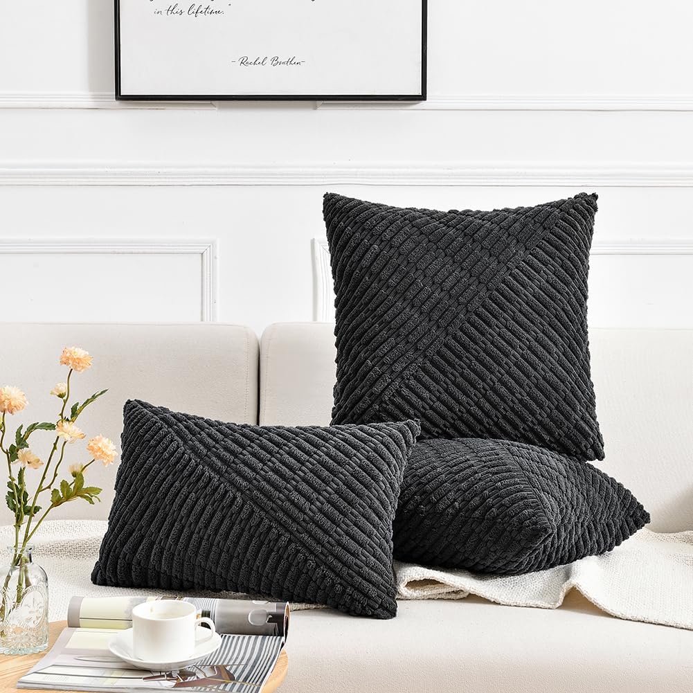Fancy Homi Paquete de 2 fundas de almohada decorativas lumbares negras de 12 x 20 pulgadas para sala de estar, sofá cama, decoración bohemia del