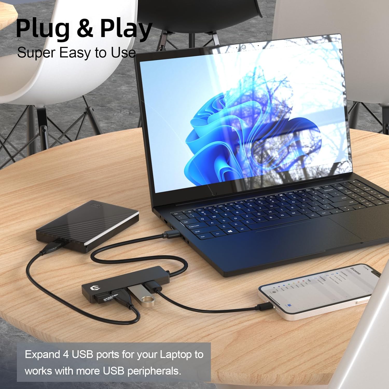 Tiergrade Concentrador USB, concentrador USB 3.0 de 4 puertos con interruptor de alimentación y puerto USB C adicional, adaptador USB ultrafino