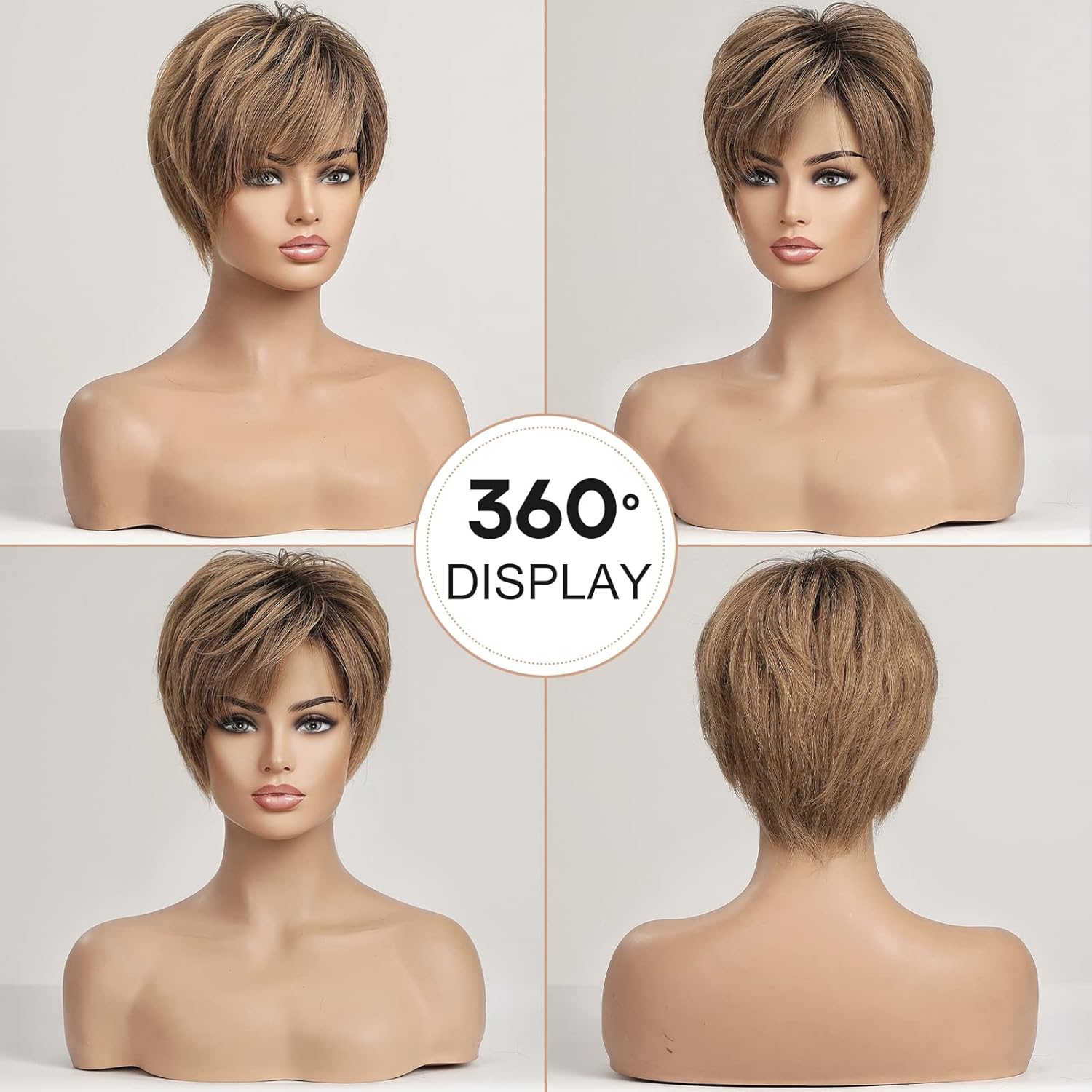 EMMOR Peluca de encaje frontal HD, peluca de cabello humano con flequillo, peluca corta natural en capas, ondulada, diferentes estilos, pelucas