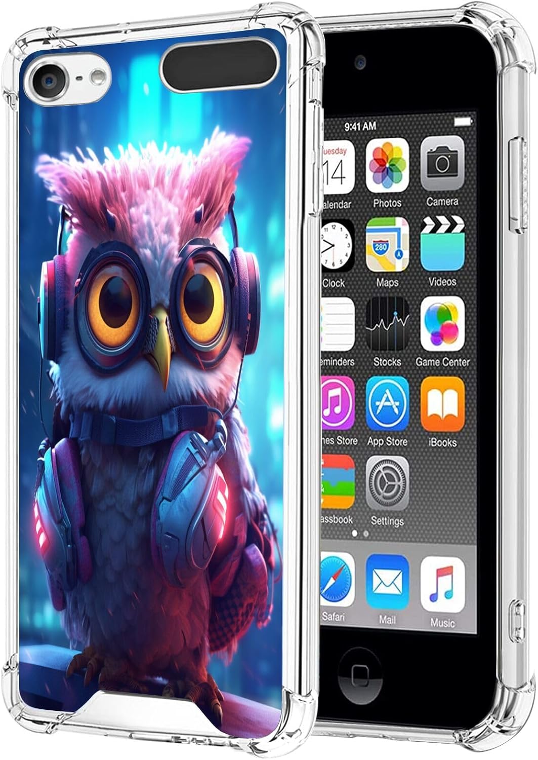 Funda transparente para iPod Touch 567 Owl-aa20 Funda protectora de silicona transparente para iPod Touch 567 a prueba de golpes con cuatro esquinas