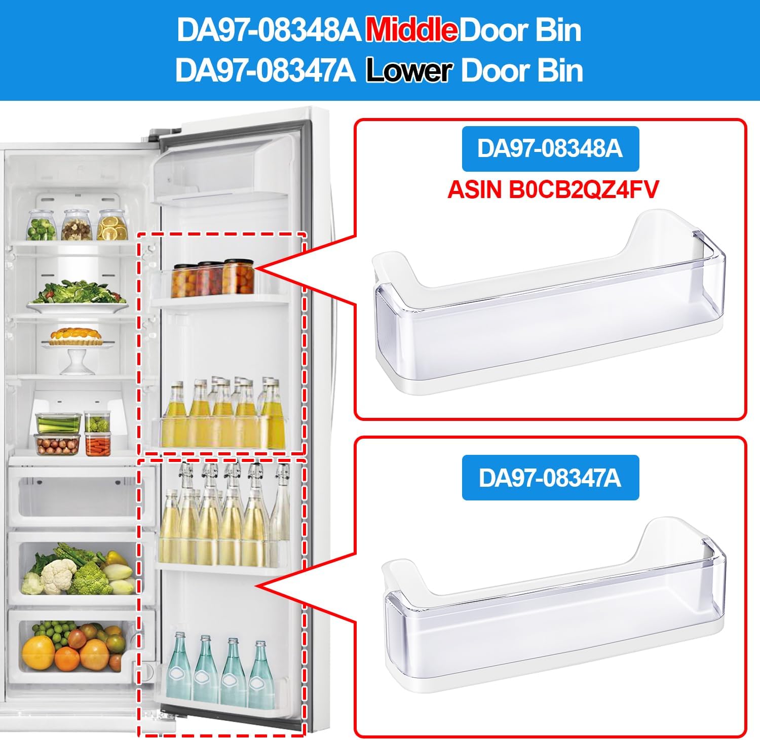 DA97-08347A – Estante para puerta de refrigerador mejorado compatible con refrigerador Samsung RS265TDRS, pieza RS25H5111SR, para refrigerador