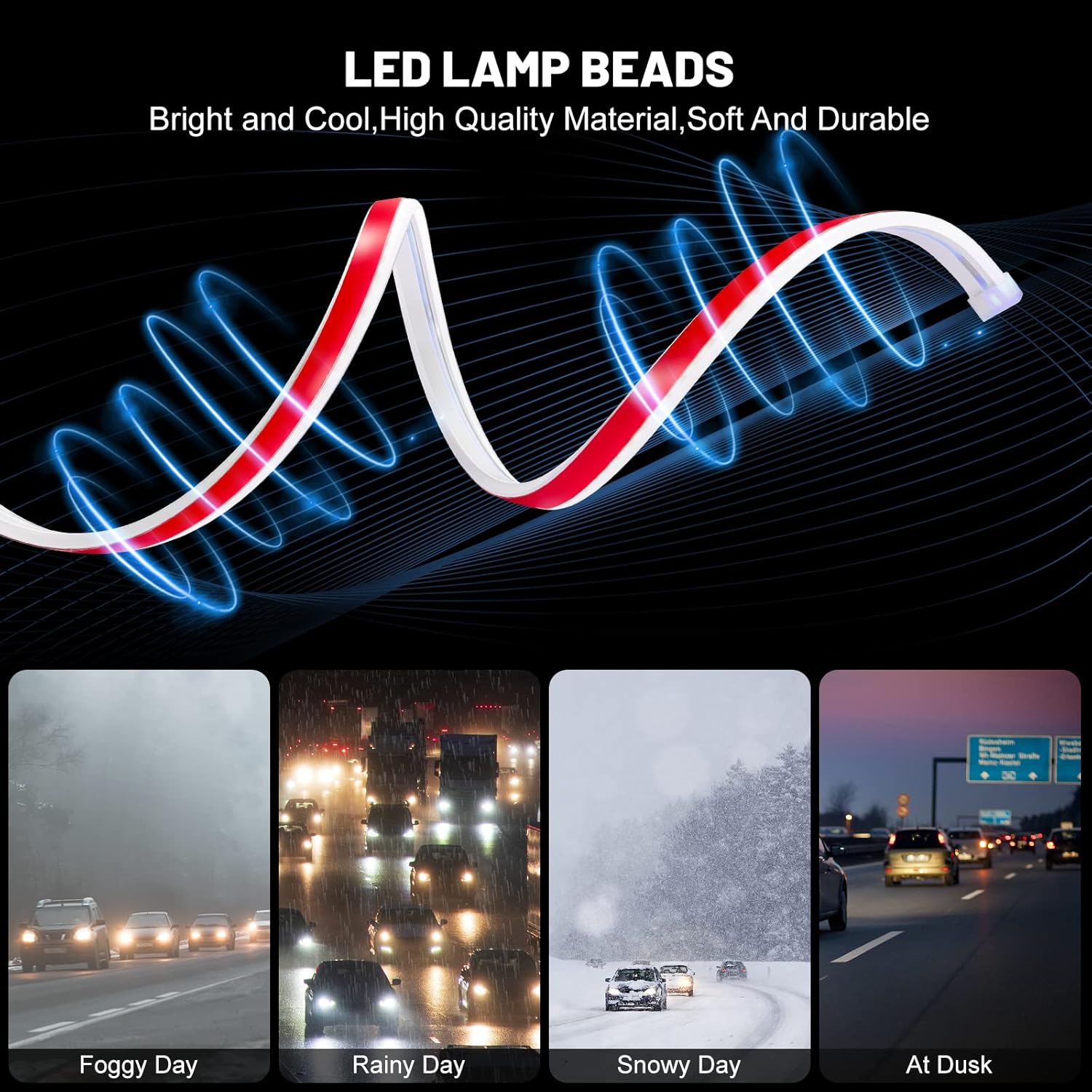 Paquete de 2 tiras de luz LED para capó de automóvil, 71 pulgadas, color azul, exterior, flexible, impermeable, con tira dinámica de luces de