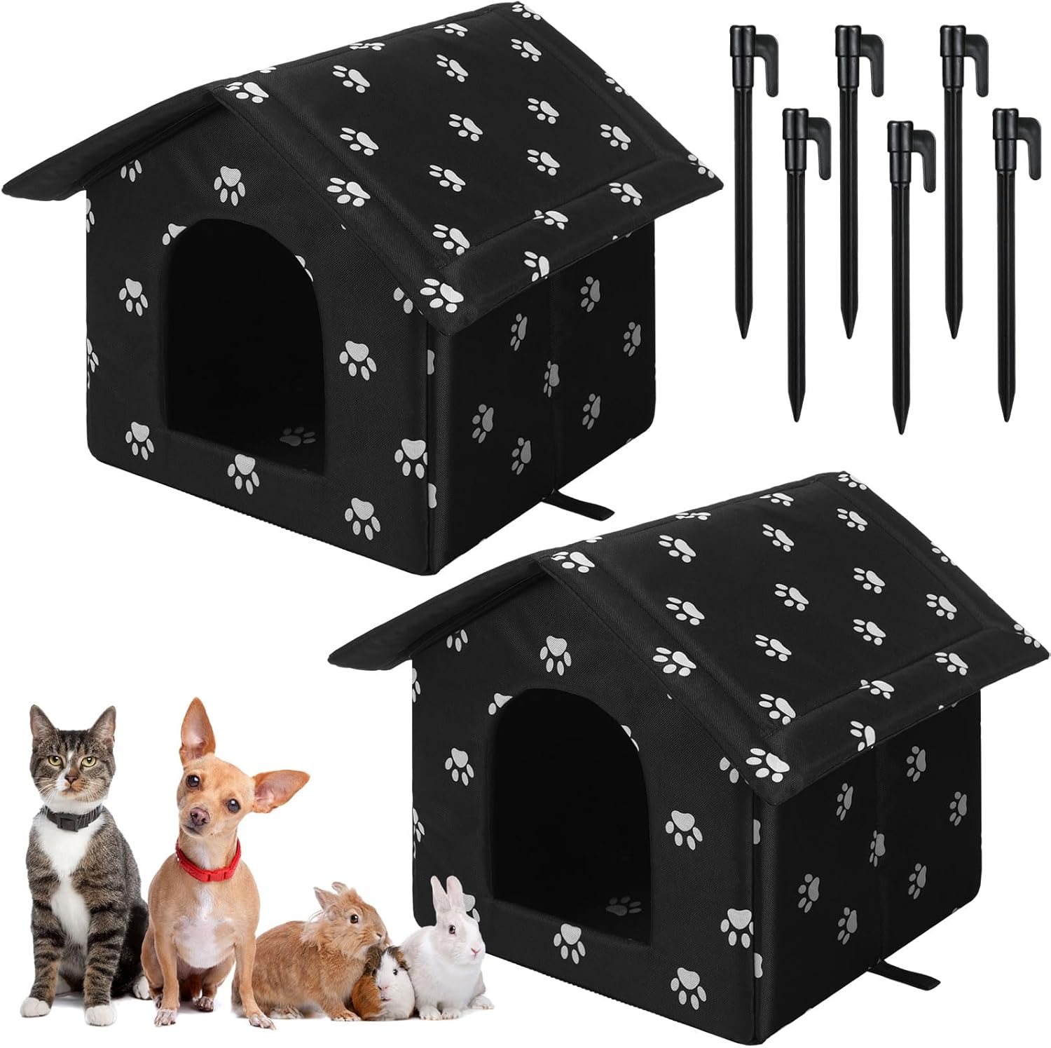 Soaoo 2 unidades de refugio para gatos al aire libre, resistente a la intemperie y aislada, plegable, relleno de algodón, grueso, para perros y