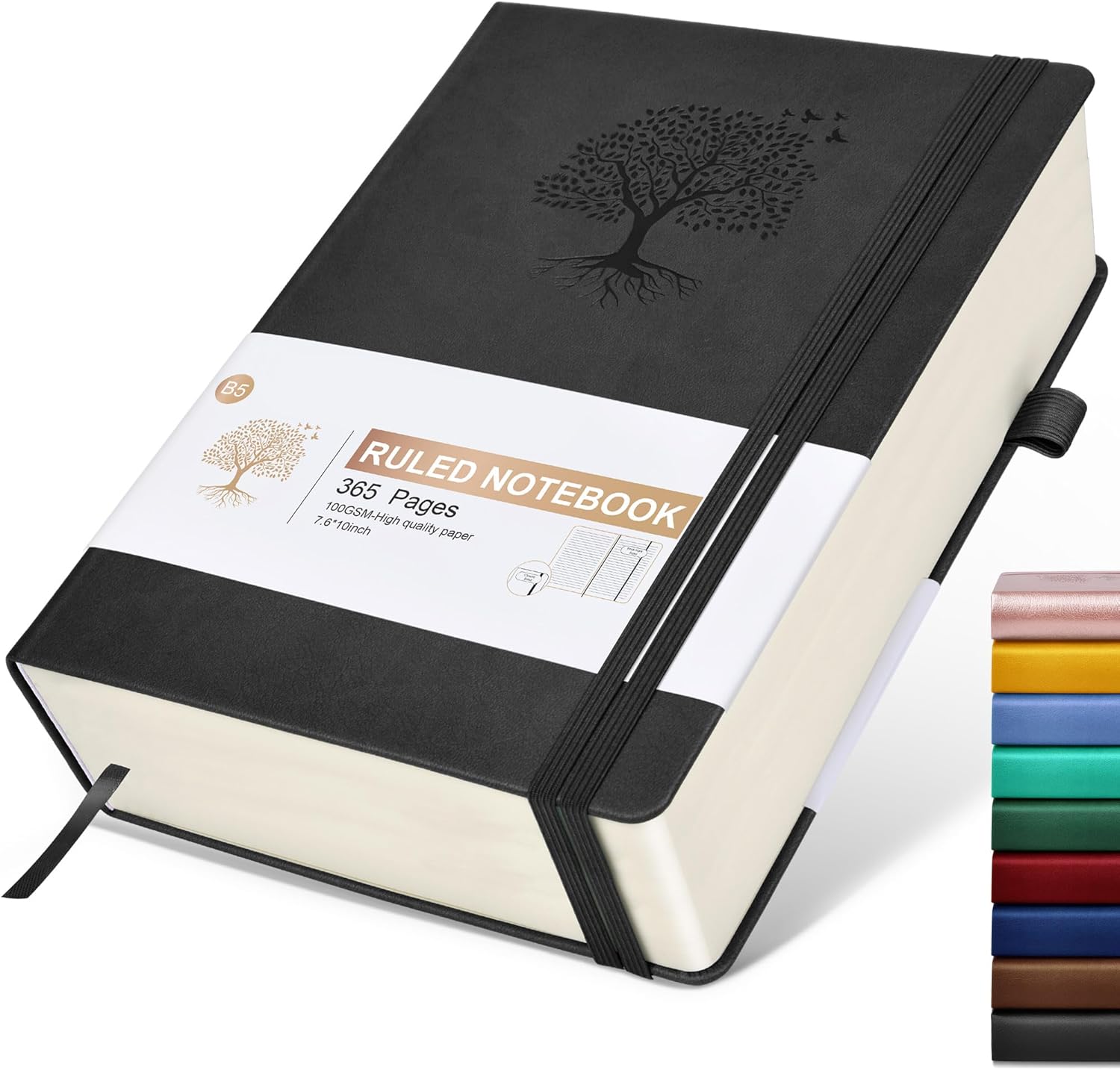 Cuaderno rayado, 365 páginas B5, diarios grandes para escribir cuaderno a rayas, diario de cuero de tapa dura para mujeres y hombres, cuaderno