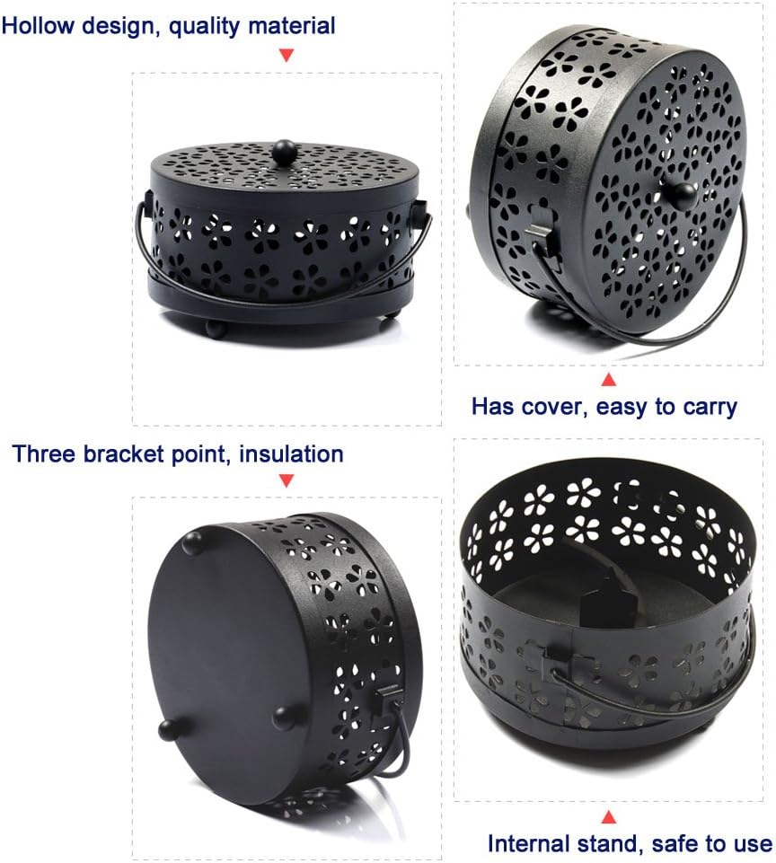 Mosquito Coil Holder Classic Design Portable Metal Inciense Holder Negro