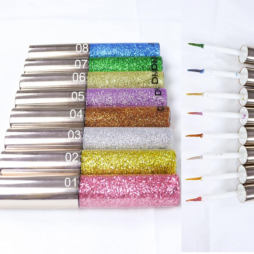 Delineador de ojos con purpurina líquida de 8 colores, juego de maquillaje de delineador de ojos brillante, morado claro, dorado, blanco plateado,
