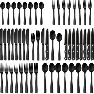 Hiware Juego de cubiertos negros mate de 48 piezas con cuchillos de filete juego de cubiertos negros para 8 juego de cubiertos de acero inoxidable juegos de utensilios para cocina lavado a mano Colombia Hiware Juego de cubiertos negros mate de 48 piezas con cuchillos de filete juego de cubiertos negros para 8 juego de cubiertos de acero inoxidable juegos de utensilios para cocina lavado a mano Colombia