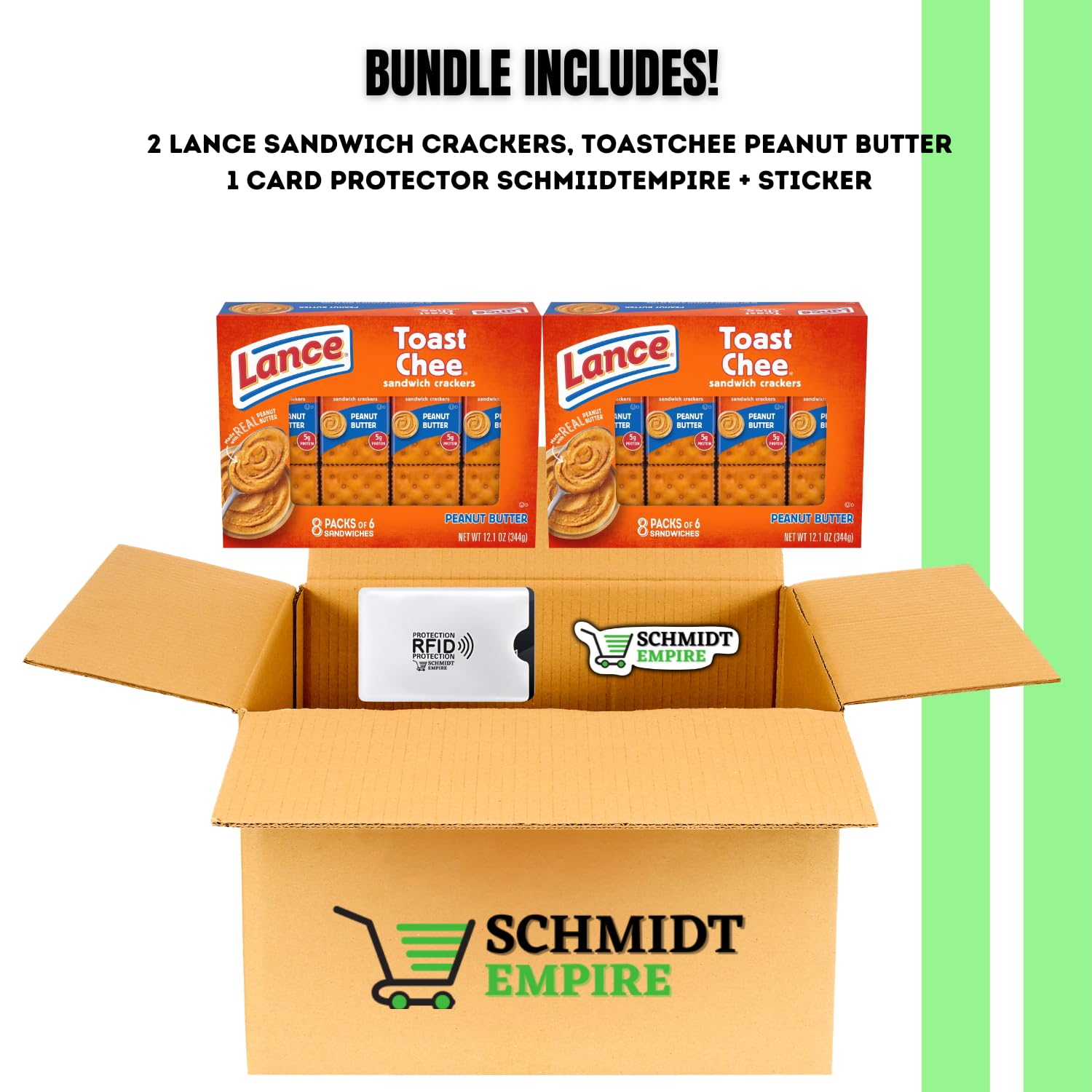 Lance Sandwich Crackers, ToastChee Peanut Butter, 8 paquetes individuales, 6 sándwiches cada uno + 1 protector de tarjeta SchmiidtEmpire + adhesivo