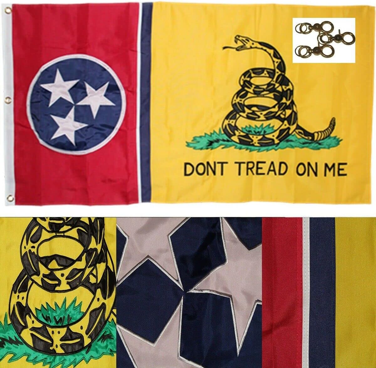 Premium 3×5 Embroidered Tennessee Gadsden Don’t Tread 600D Nylon Flag 3’x5′ 3 Clips