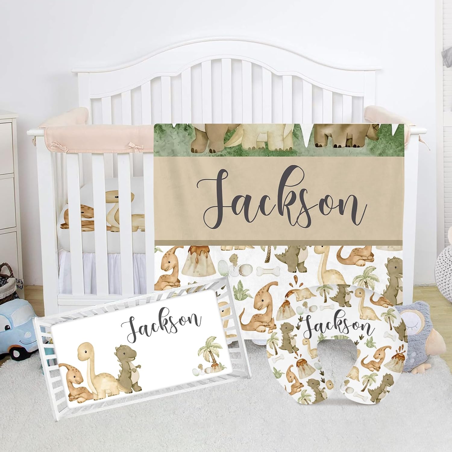 Juego de cama para cuna de bebé juego de guardería personalizado para recién nacidos con nombre de bebé personalizado, juego de cuna de 3 piezas