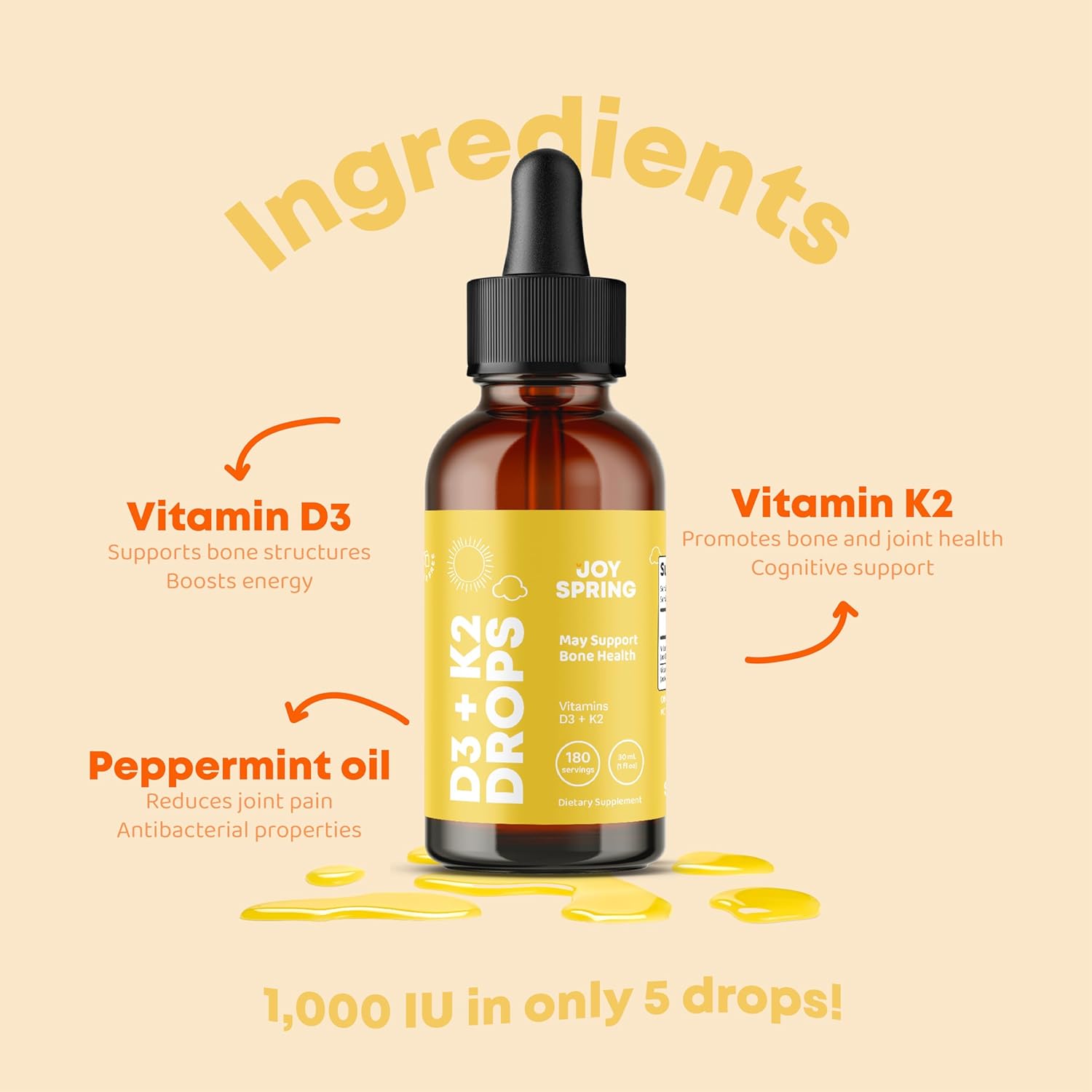 JoySpring Gomitas líquidas de vitamina D y vitamina D3 para niños