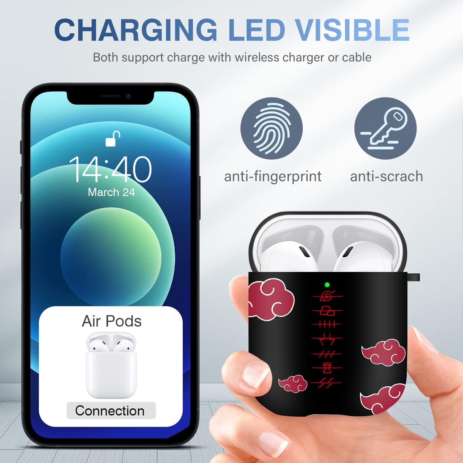 Maxjoy Funda para Airpods, diseño de dibujos animados de anime para Airpods de 1 y 2 generación, funda para Air Pods para hombres, niños y niñas,