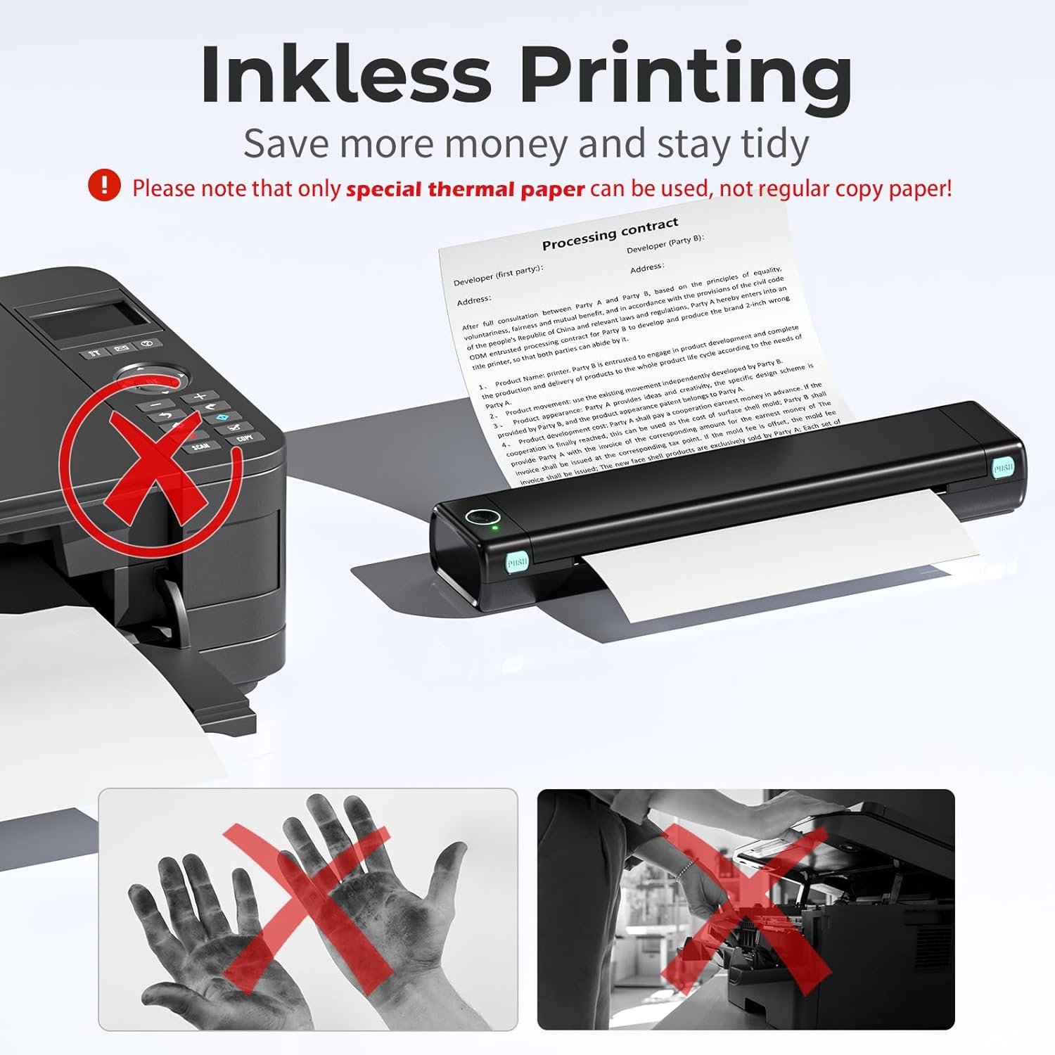 Impresoras portátiles inalámbricas para viajes, impresora térmica sin tinta, impresora móvil Bluetooth M08F compatible con letras de 8.5 x 11