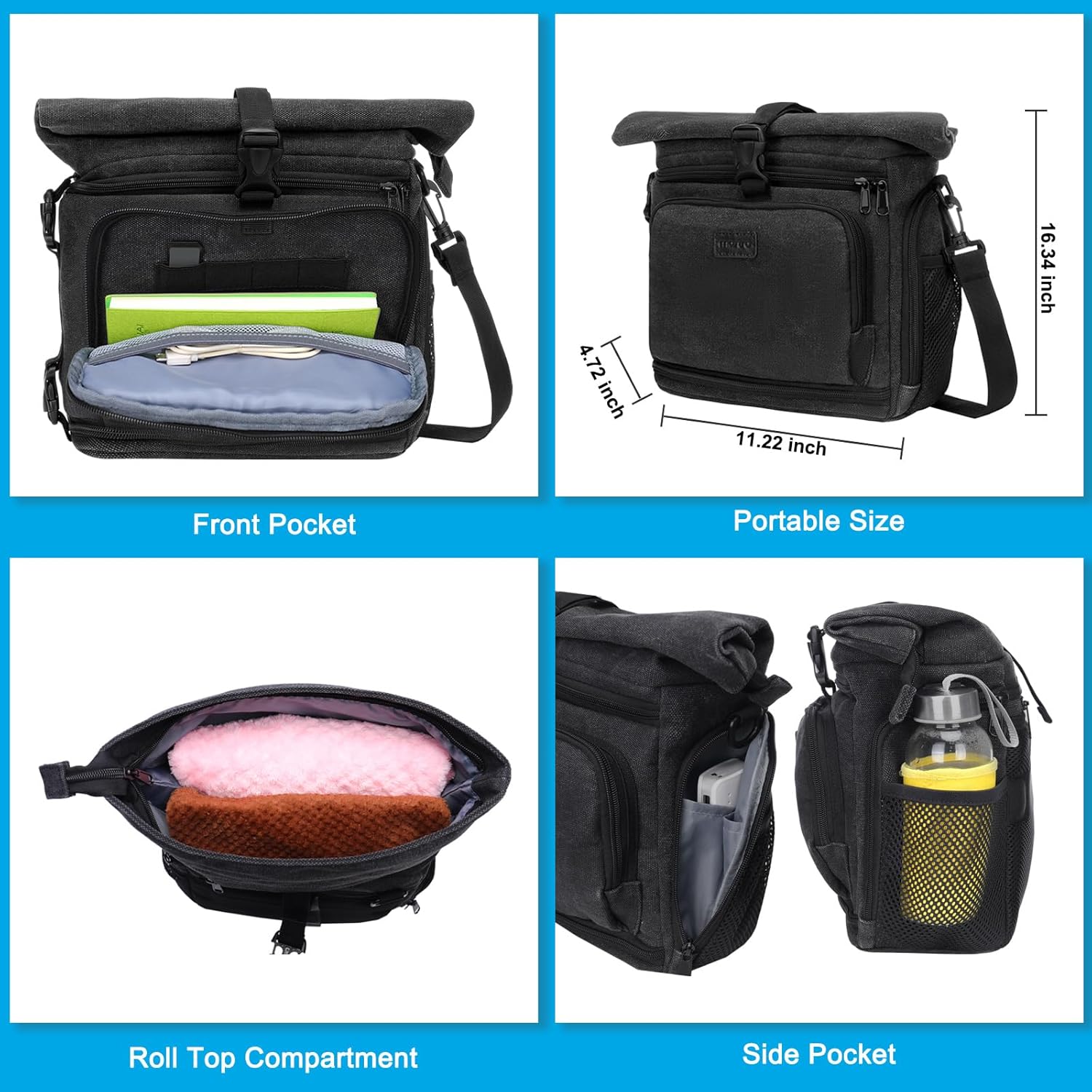 MOSISO Bolsa cruzada para cámara DSLRSLRSLRsin espejo, funda de lona para cámara con compartimento superior enrollable expandible compatible con