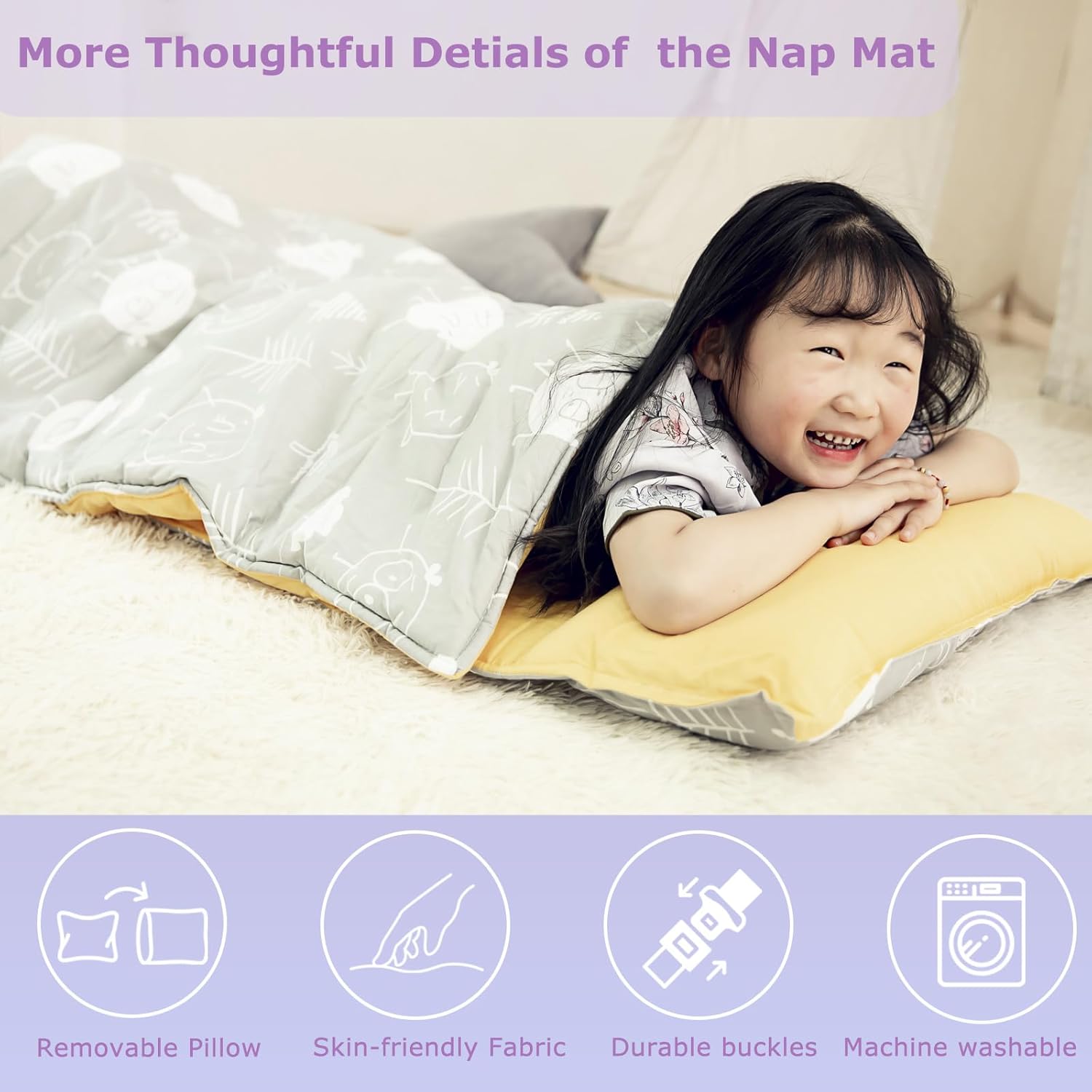 Alfombrilla para siesta, ligera y suave, para niños