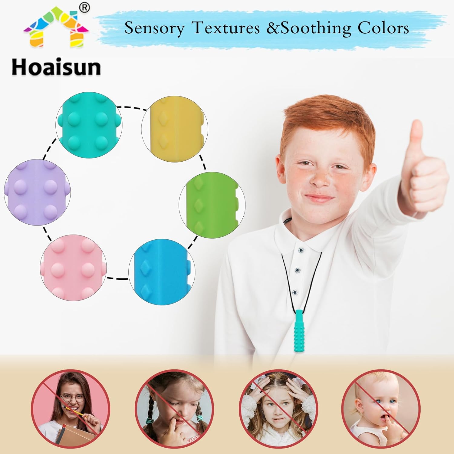 Collares masticables para niños sensoriales, paquete de 6 collares masticables sensoriales para niños y niñas con masticación, dentición, mordedura,