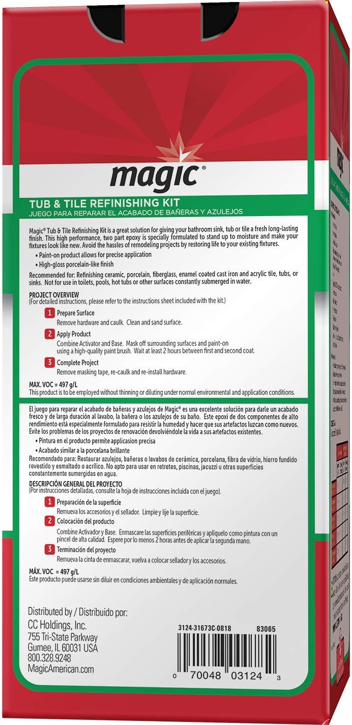 MAGIC 3124 Kit de reacabado de tinas y azulejos, blanco brillante, pintura sobre superficies de fibra de vidrio acrílica de porcelana de cerámica