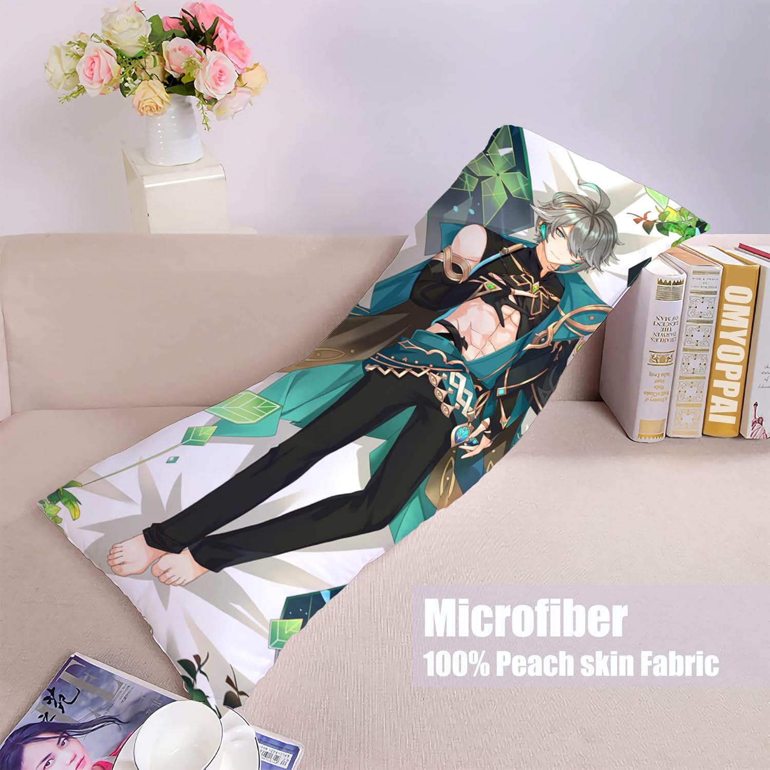 Anime Genshin Impact – Funda de almohada para abrazar el cuerpo, 19 x 59 pulgadas, funda de almohada decorativa con estampado de doble cara
