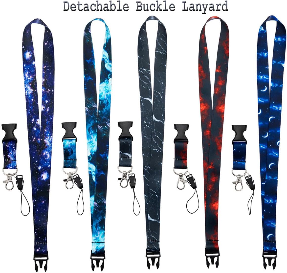 BLDXINWIN Paquete de 5 cordones de cielo estrellado para llaves de automóvil, cordón de tela suave de alta calidad para el cuello con hebilla de