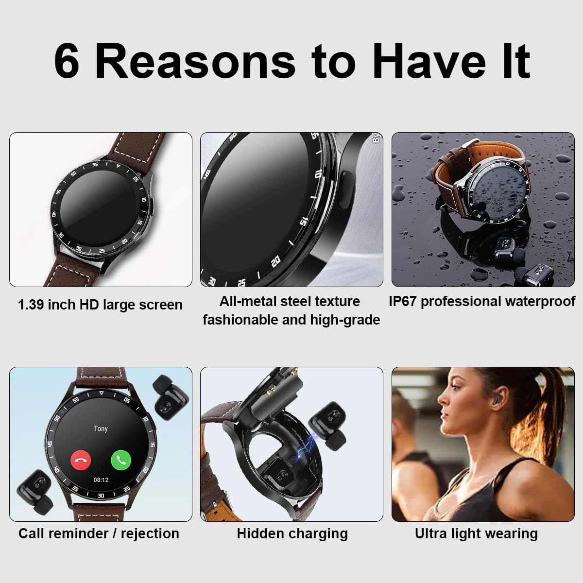 VOVOAEWACH Reloj inteligente 2 en 1 con auriculares, reloj de fitness redondo de 1.39 pulgadas, reloj Bluetooth con pasos, calorías, rastreador con