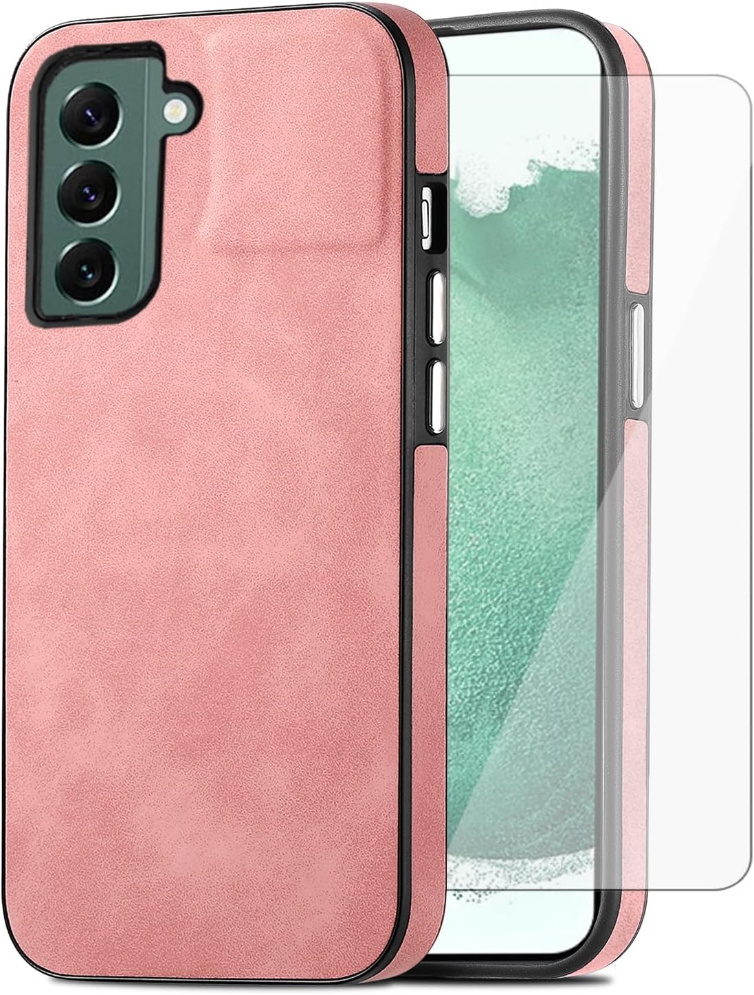 Asuwish Funda de teléfono para Samsung Galaxy S22 5G con protector de pantalla de vidrio templado y funda delgada de cuero suave y resistente,