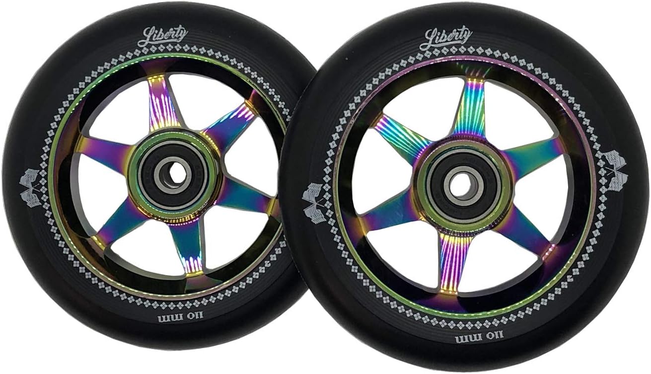 Liberty Pro Scooters – Ruedas de scooter Sixstar Pro Freestyle de 4.331 in (par) (Neo Cromo – Oil Slick)