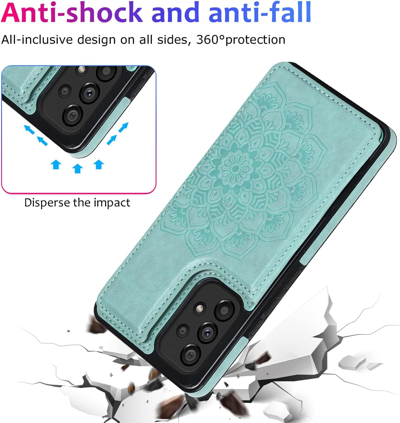 Anyisposs Funda de teléfono para Samsung Galaxy A52 5G  4G Funda tipo cartera con protector de pantalla de vidrio templado, ranuras para tarjetero,