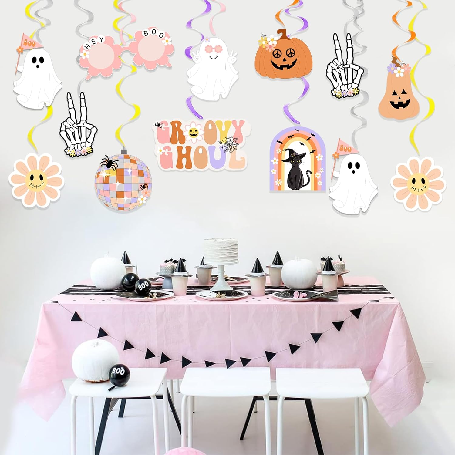 20 decoraciones geniales de Halloween, hippie de Halloween, remolinos colgantes de remolinos espeluznantes y espeluznantes serpentinas para