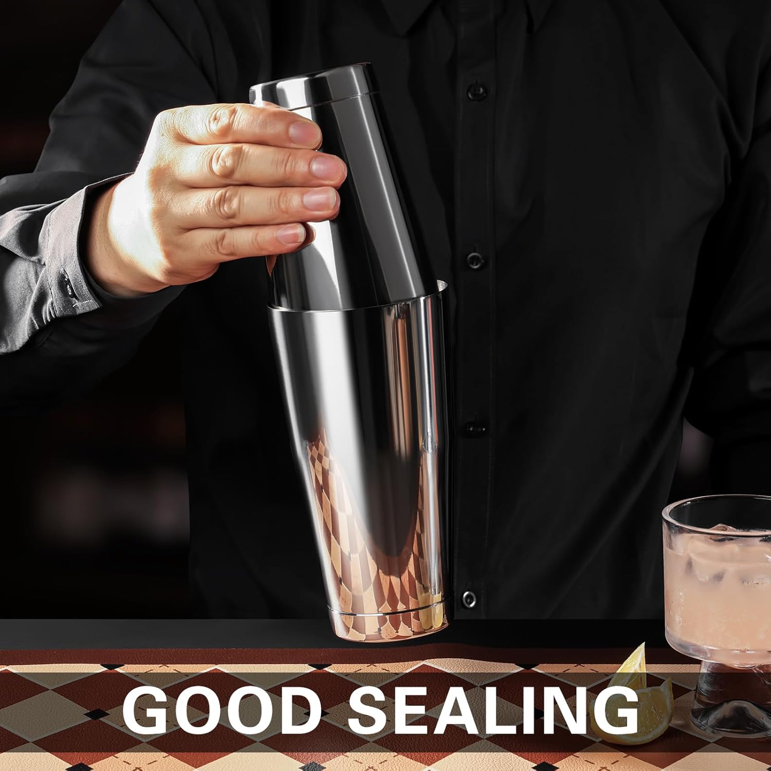 Boston – Juego de coctelera de acero inoxidable de 18 onzas y 28 onzas, mezclador de bebidas de Martini de metal para bartending, herramientas de