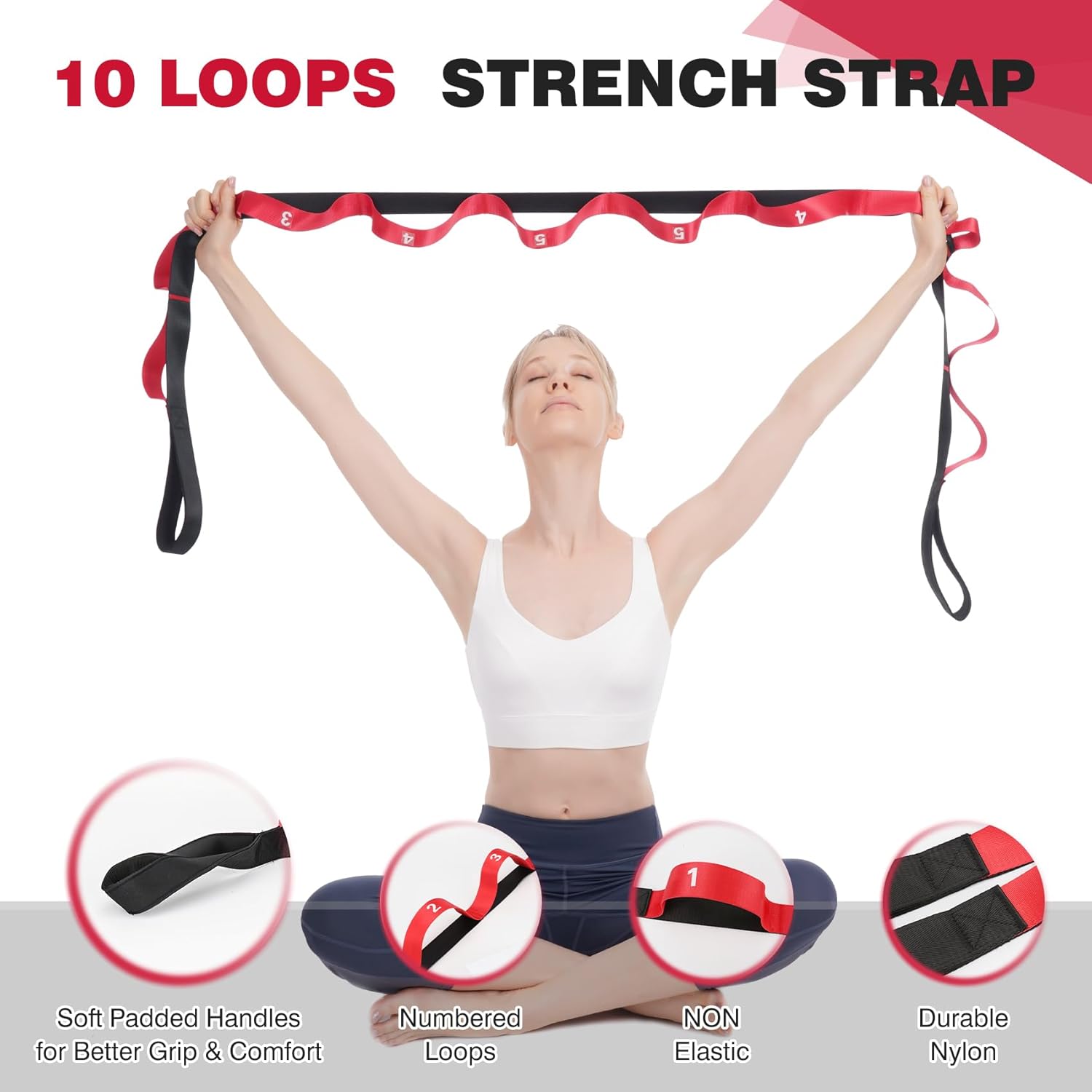 Juego de bandas de resistencia para mujer, correa de yoga no elástica con bucles para estiramiento terapia física, bandas de entrenamiento con 5