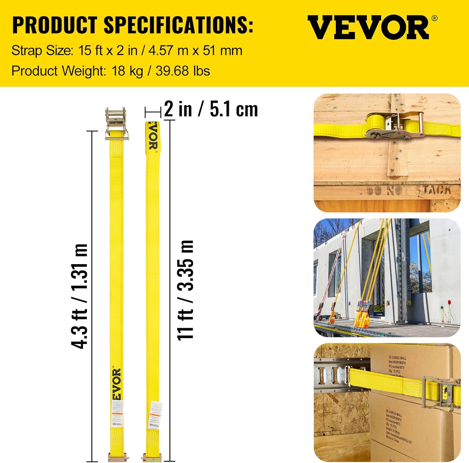 VEVOR E-Track – Correa de trinquete, paquete de 18 correas E de 2 pulgadas x 15 pies, 4400 libras de resistencia a la rotura, con correas de