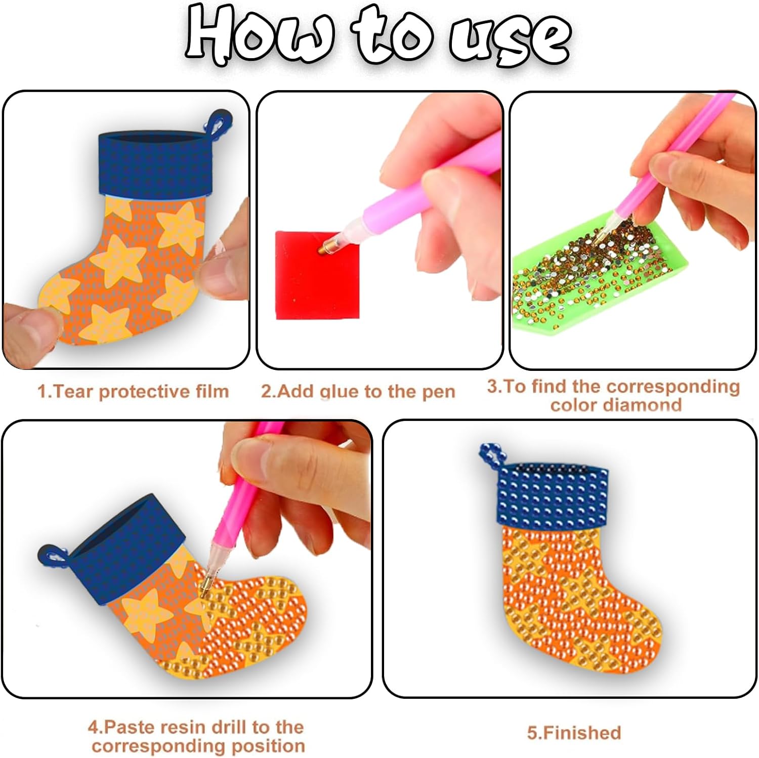 Juego de 12 calcetines de Navidad con pintura de diamantes, accesorios de arte de diamantes, accesorios de arte de diamantes, bricolaje 5D,