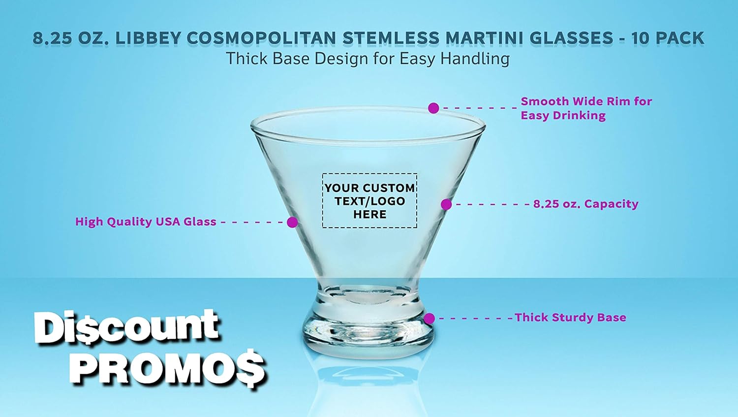 Libbey – Vasos de Martini personalizados de 8.25 onzas, juego de 10, paquete personalizado a granel, ideal para cócteles, recuerdos de boda,