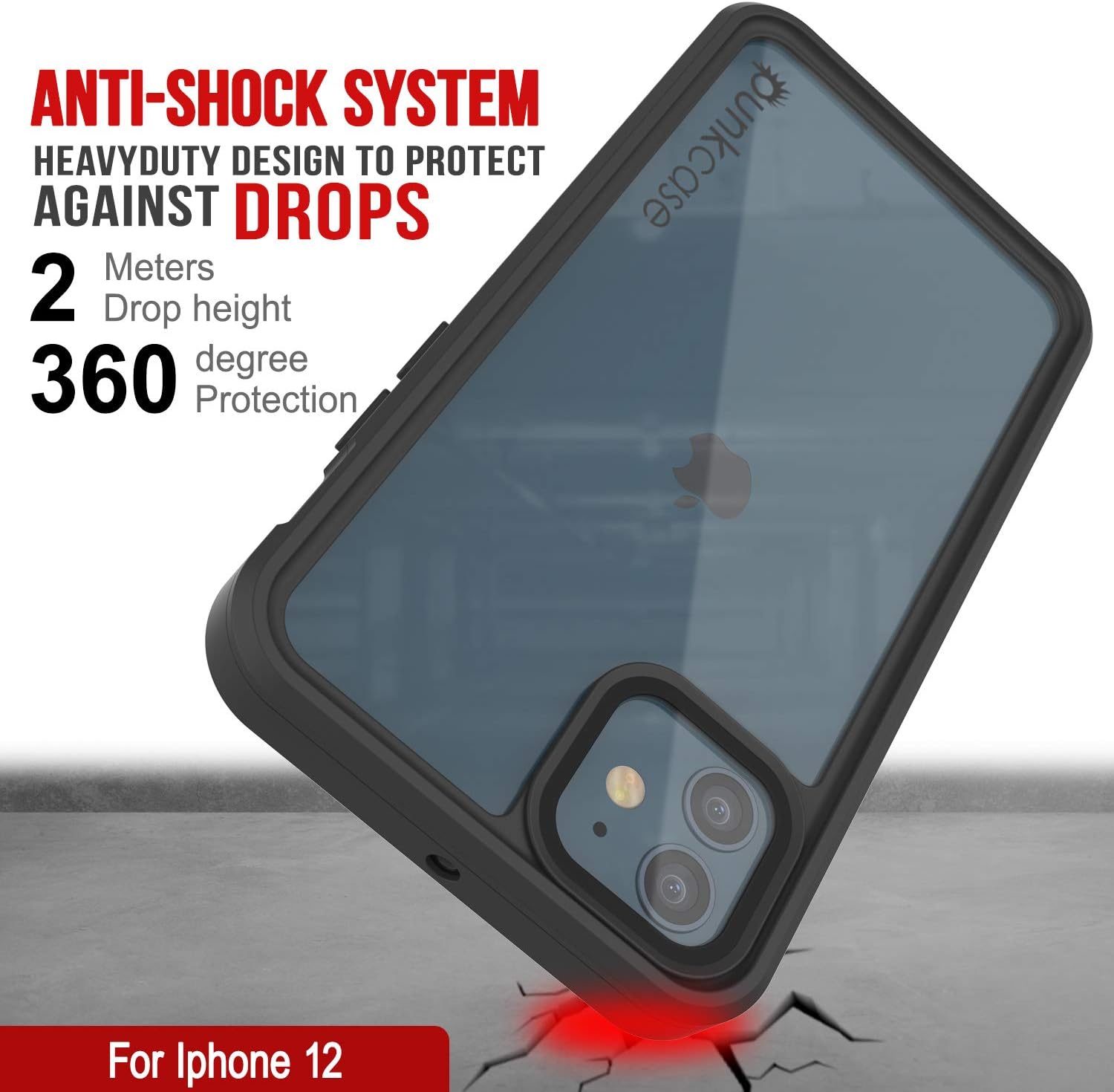 Punkcase Funda impermeable diseñada para iPhone 12 Serie Extrema Ajuste delgado Certificado IP68 A prueba de nieve Funda blindada con protector de