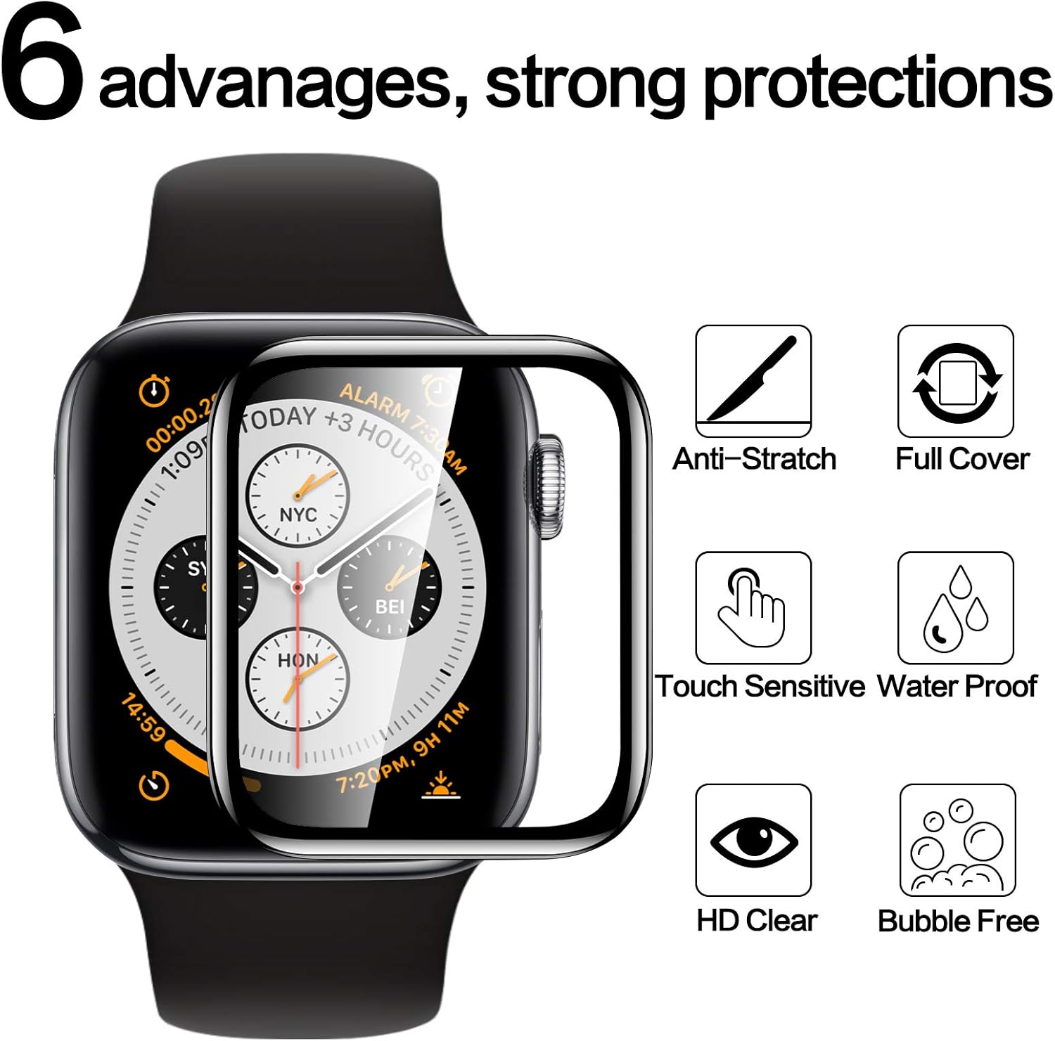 Paquete de 2 protectores de pantalla de vidrio templado para Apple Watch Series 7 de 1.575 pulgadas Series 6SE54, cobertura completa, sin burbujas,