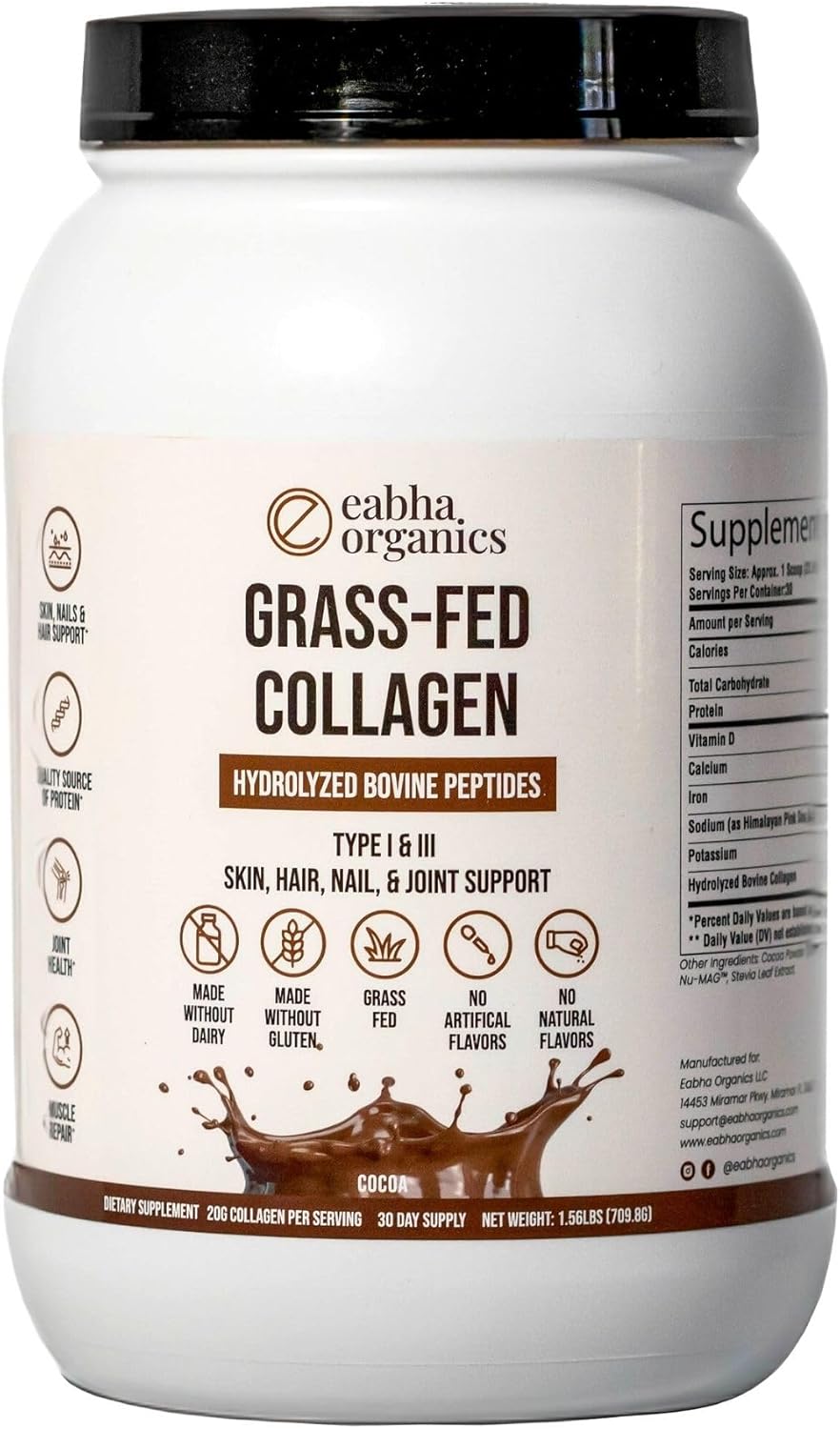 Grass-Fed Chocolate Collagen (Types I & III) for Healthy Skin, Hair, Nails, and Joints – Aids Muscle Recovery – 30 Day Supply – 18g of Protein per