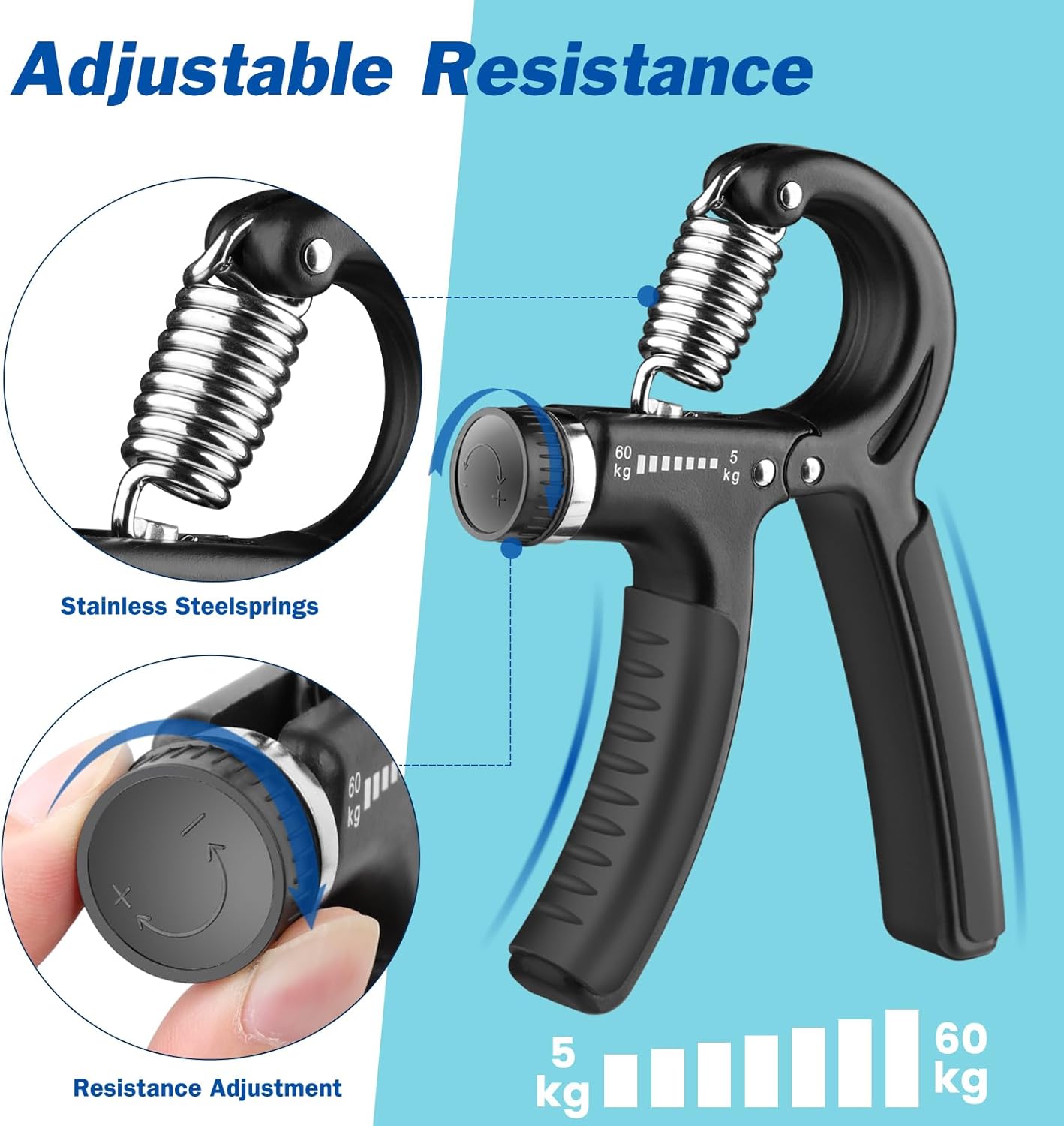 Entrenador de fuerza de agarre, fortalecedor de agarre de mano con resistencia ajustable de 11-132 libras (11.0-132.3 lbs), fortalecedor de
