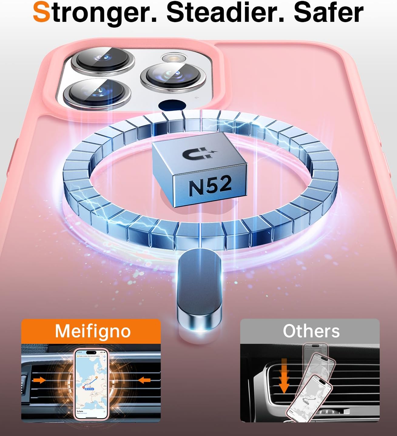 Meifigno Magic Mag Series – Funda diseñada para iPhone 15 Pro Max, protección de grado militar y compatible con MagSafe, parte trasera mate