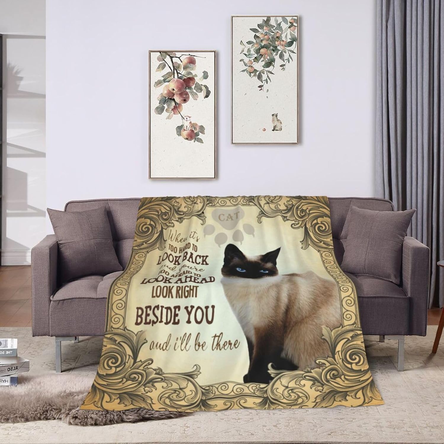 Manta de animal de gato siamés, ultra suave, ligera, antibolitas, acogedora manta de vellón para todas las estaciones, dormitorio, sala de estar,
