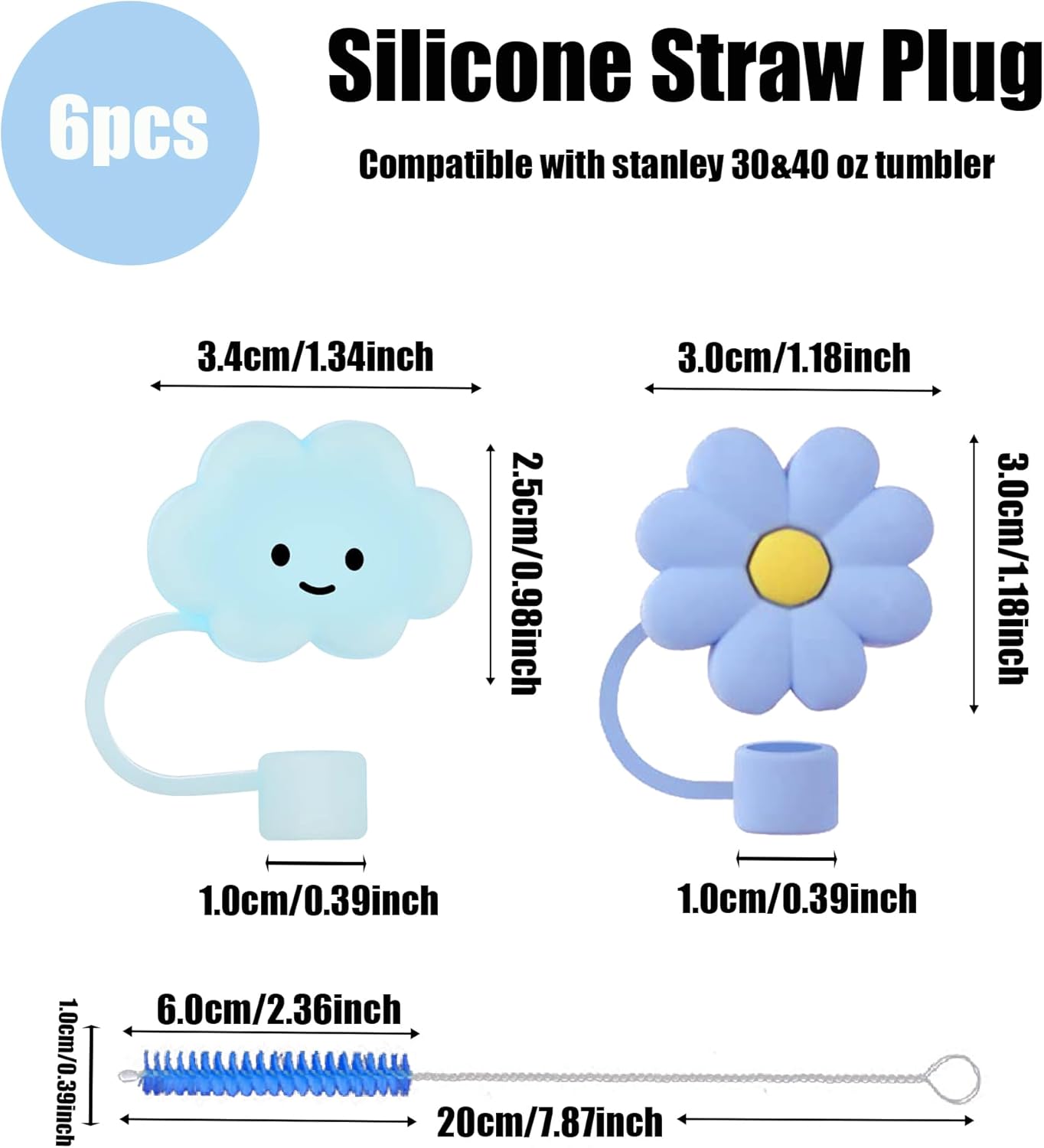 6 fundas de popote de silicona compatibles con vasos Stanley de 30 y 40 onzas, tapas de paja de 0.39 pulgadas0.394 in para accesorios de copa