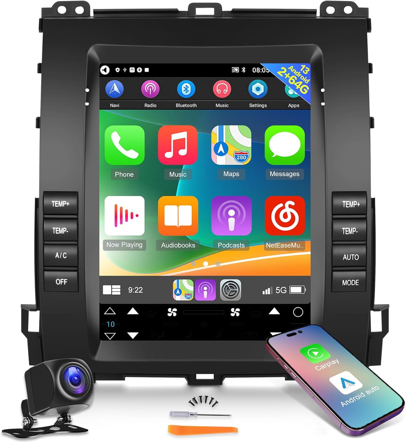 2G+64G Android 13 Radio de coche para Lexus GX470 Toyota Prado 2002-2009, pantalla táctil vertical estéreo de 9.7 pulgadas, Apple CarplayAndroid