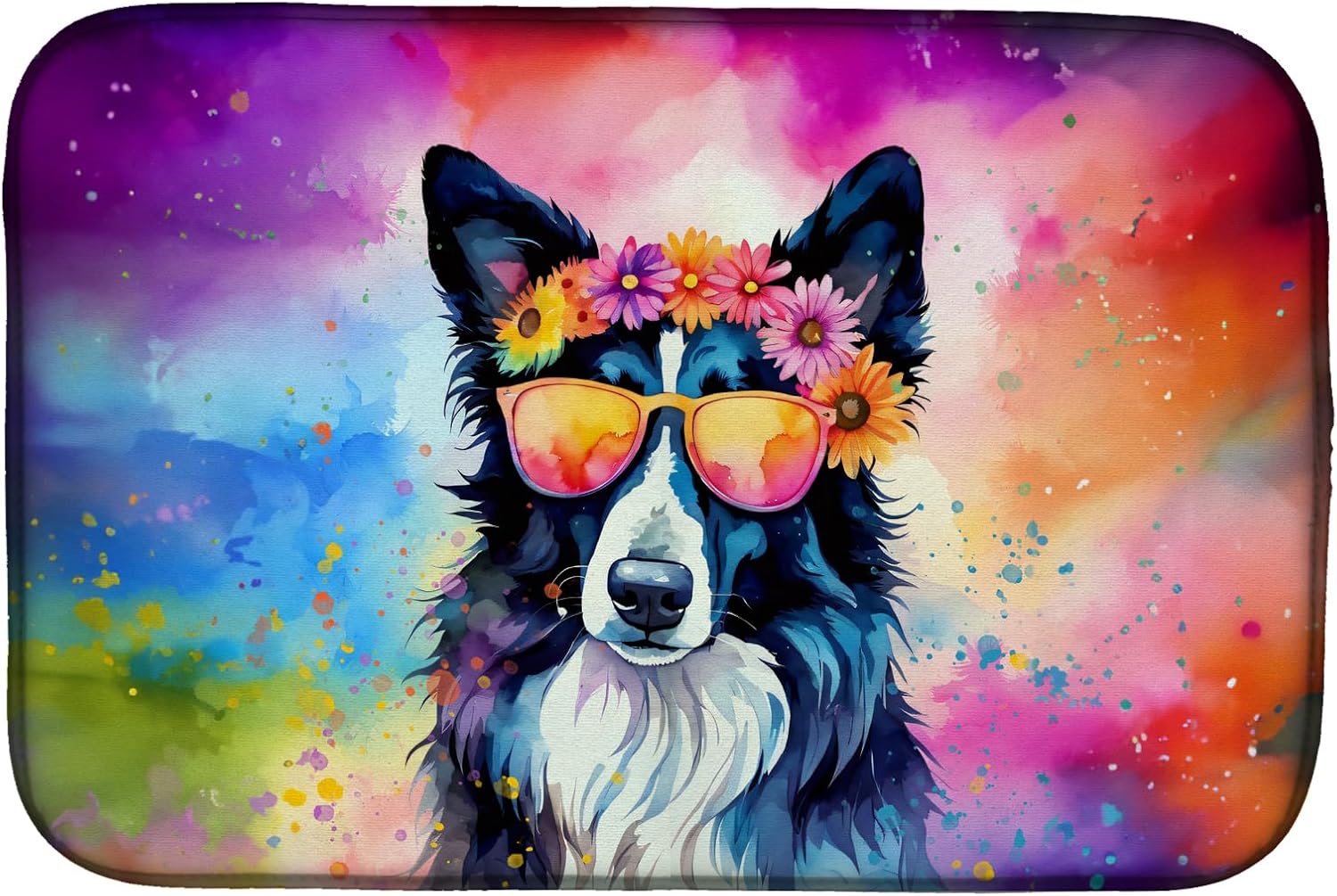 Caroline’s Treasures DAC2466DDM Border Collie Hippie Dawg Dish Drying Mat Absorbent Dish Drying Mat Pad for Kitchen Counter Dish Drainer Mat for