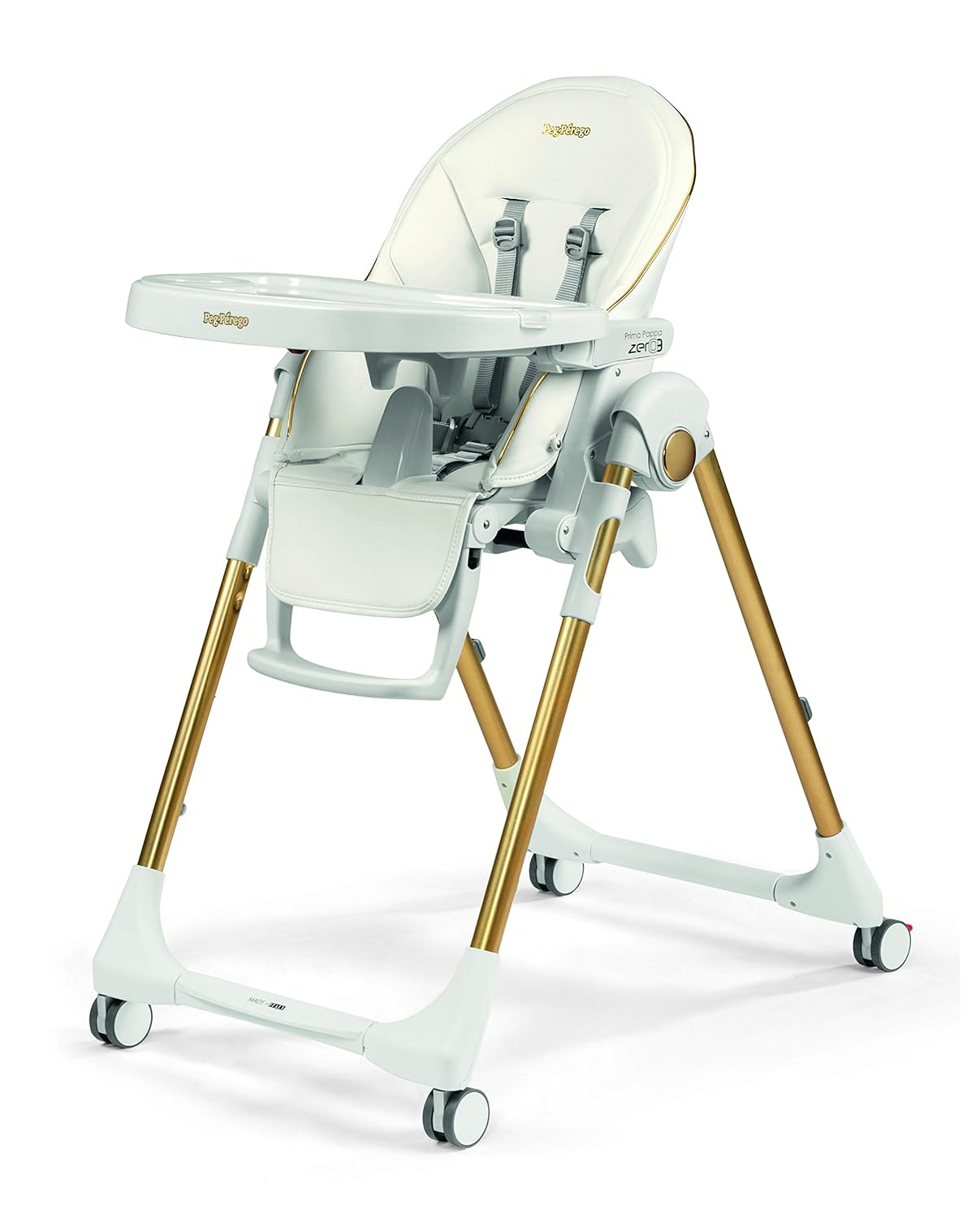 Prima Pappa Zero 3 – Silla alta para niños recién nacidos hasta los 3 años de edad, fabricada en Italia, color dorado (blanco y dorado)