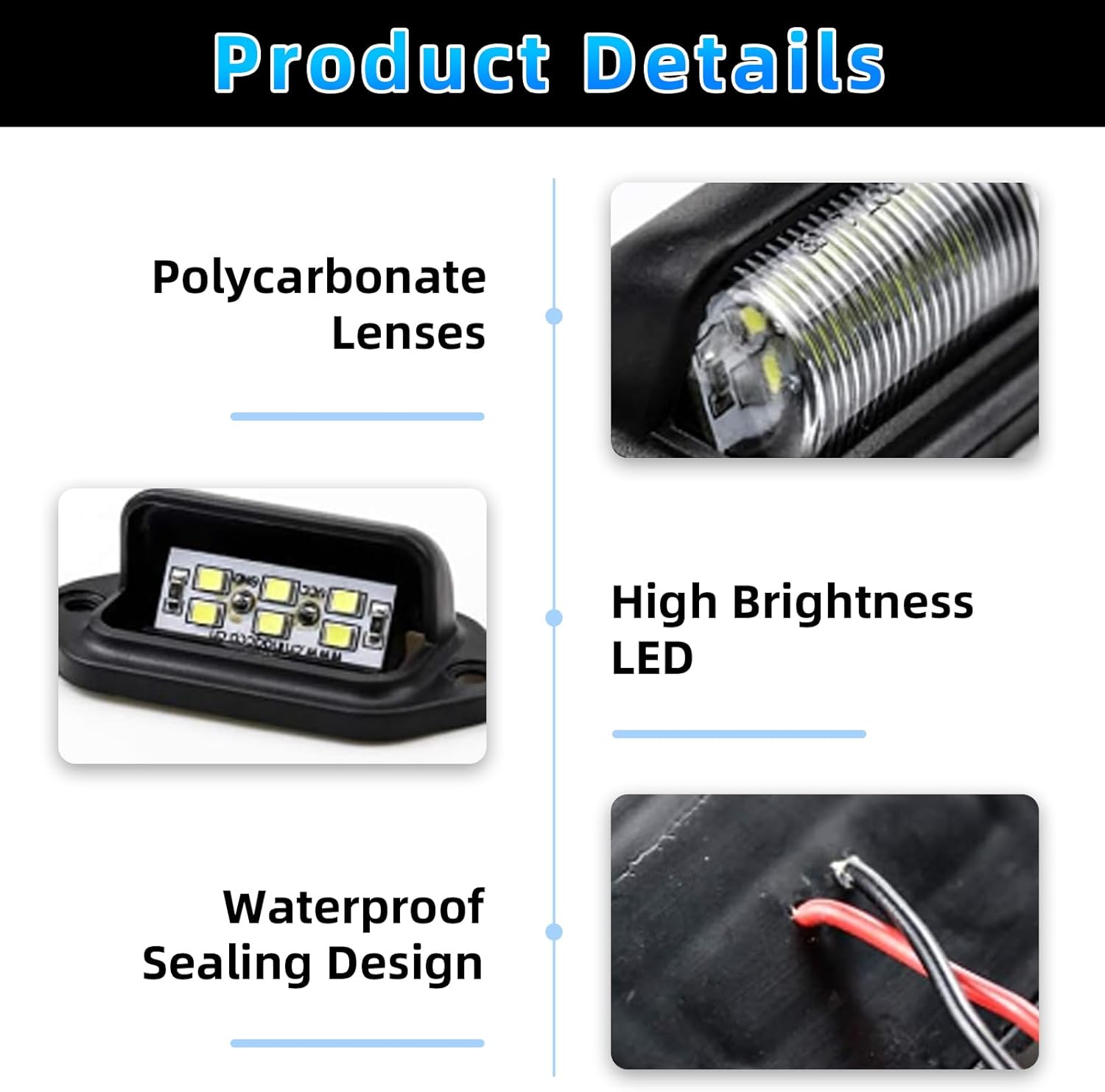 2 luces LED para placa de matrícula de 12 a 24 V, impermeables, 6 LED, luz trasera para RV, cámper, camión, SUV, remolque, camioneta, luces de